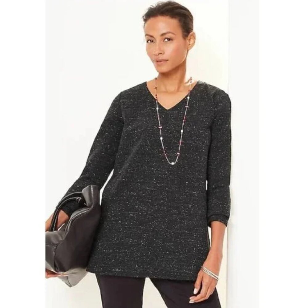 J. Jill Wearever Collection Black Speckled Double-Face Jersey V-Neck Tunic M